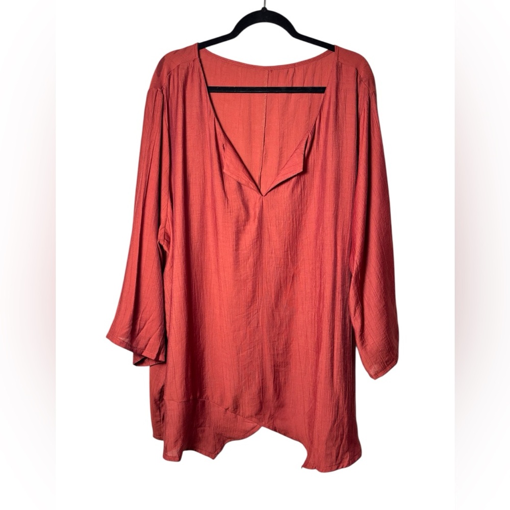 Flowy Boho Rust Fall Tunic. Plus‎ Size. 5XL.  Three Quarter Sleeve. Light Weight